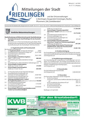 Amtliches Mitteilungsblatt Riedlingen 01.07.2020