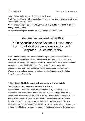 Kein Anschluss ohne Kommunikation oder - Mediaculture online