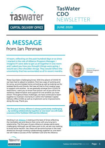 TasWater CDO Newsletter June 2020