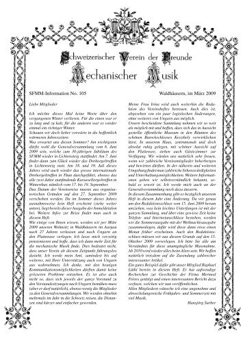 1 SFMM-Information No. 105 Waldhäusern, im März 2009