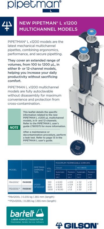 Gilson: Neue Modelle der PIPETMAN® L in Aktion!