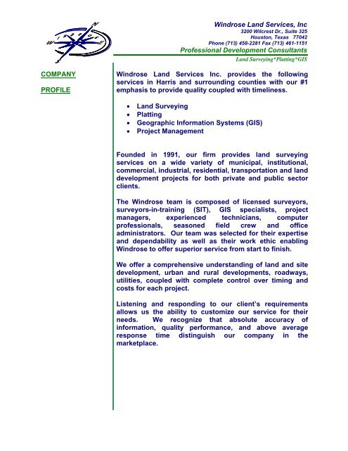 Windrose Land Services Inc Professional Development Consultants