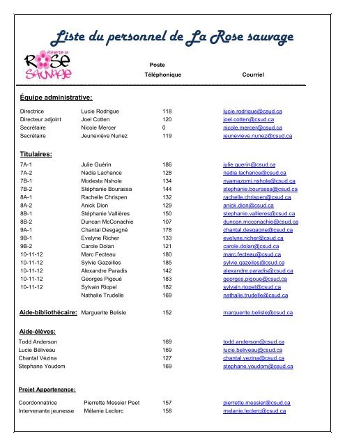 La Rose des Vents - Conseil scolaire du Sud de l'Alberta