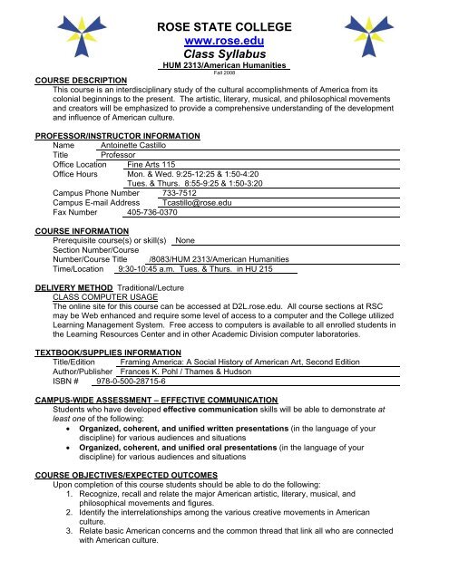 Class Syllabus Rose State College Class Syllabus Rose State College