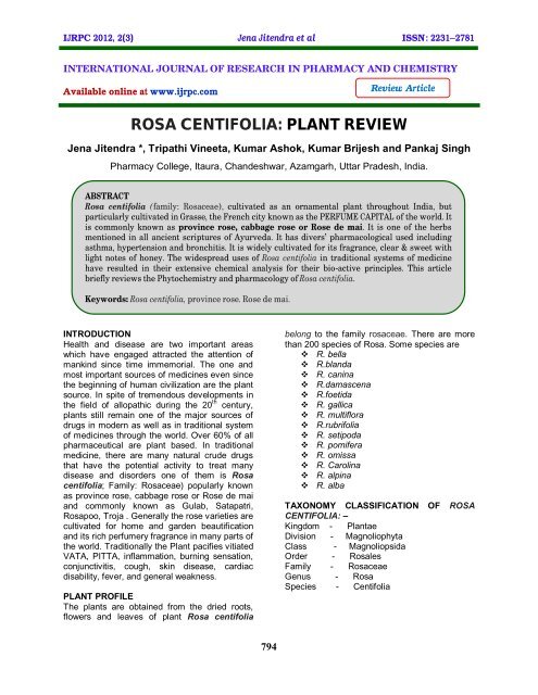 ROSA CENTIFOLIA: PLANT REVIEW - ijrpc