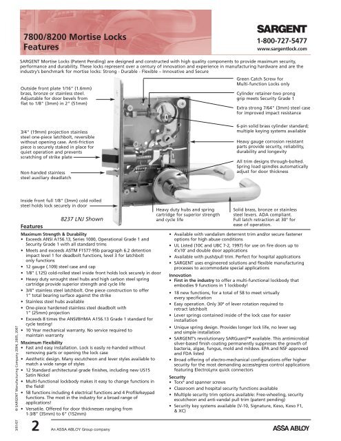 7800/8200 Mortise Locks Functions - Sargent Locks