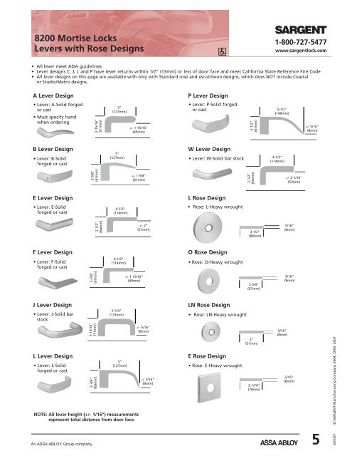 7800/8200 Mortise Locks Functions - Sargent Locks