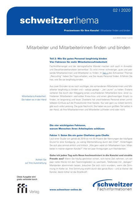 Schweitzer Thema 02/20: Mitarbeiter und Mitarbeiterinnen finden und binden