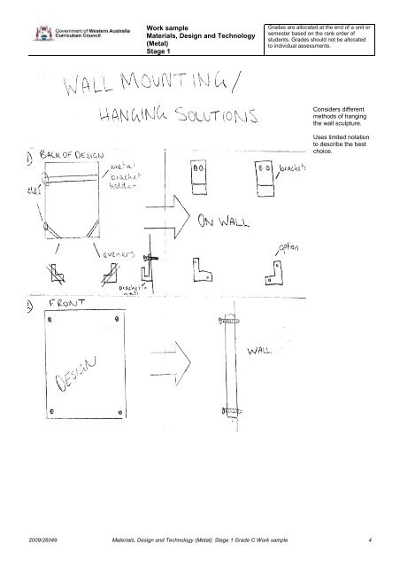 Work sample Materials, Design and Technology (Metal) Stage 1 ...