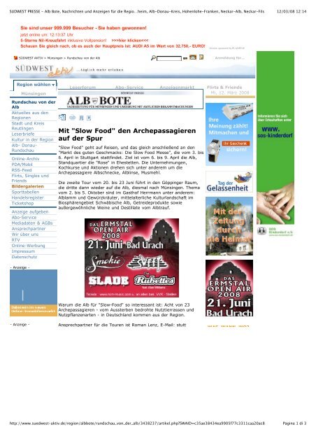 SÜDWEST PRESSE - Alb Bote, Nachrichten und Anzeigen für die ...