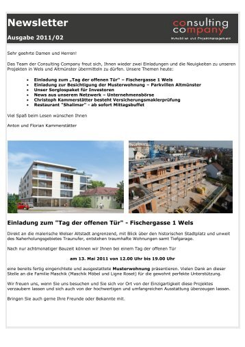 Newsletter - Consulting Company - Immobilien & Projektmanagement
