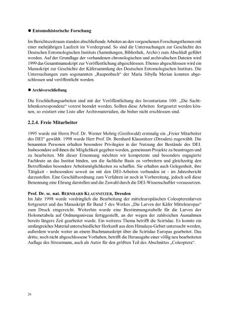 Jahresbericht 1998 - Senckenberg Deutsches Entomologisches ...