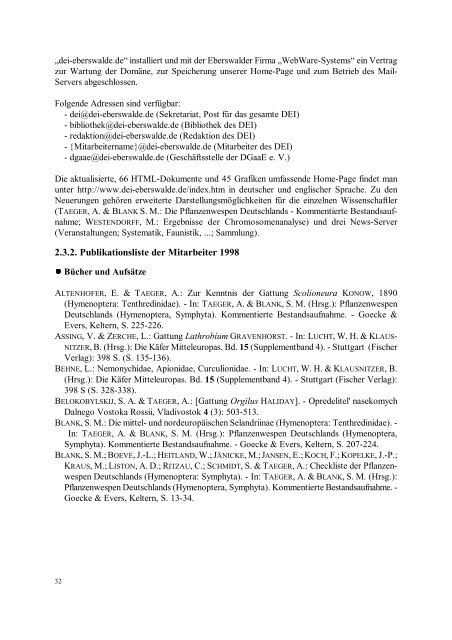 Jahresbericht 1998 - Senckenberg Deutsches Entomologisches ...