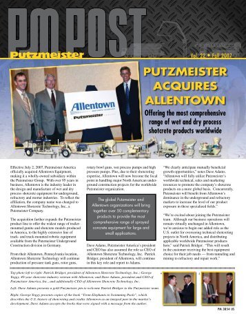 PUTZMEISTER ACQUIRES ALLENTOWN - Putzmeister America