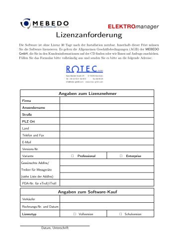 Lizenz-Anforderungs-Schein - Rotec GmbH