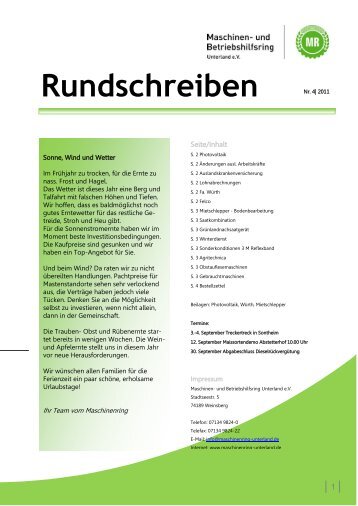 Rundschreiben - Maschinen- und Betriebshilfsring Unterland e. V.