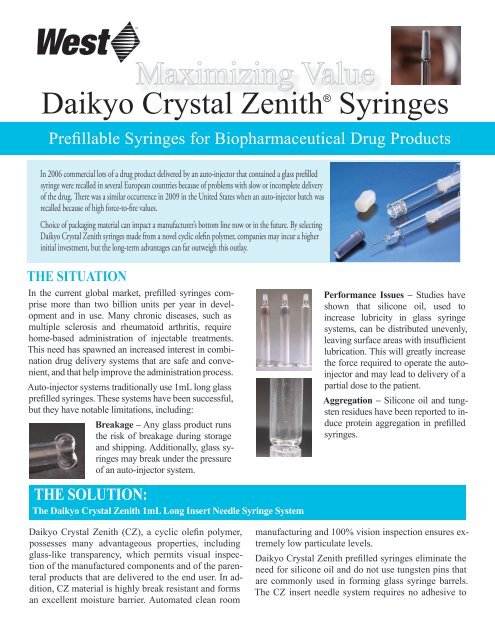 Daikyo Crystal Zenith® Syringes - West Pharmaceutical Services