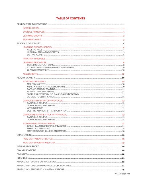 CPS Roadmap to Reopening