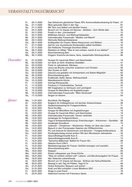 HAUS DER FRAU – Kursprogramm 2020/2021