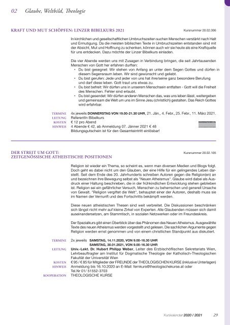 HAUS DER FRAU – Kursprogramm 2020/2021