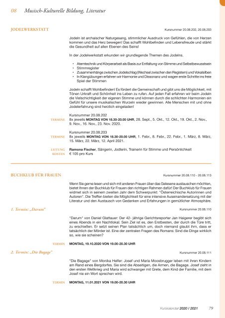 HAUS DER FRAU – Kursprogramm 2020/2021