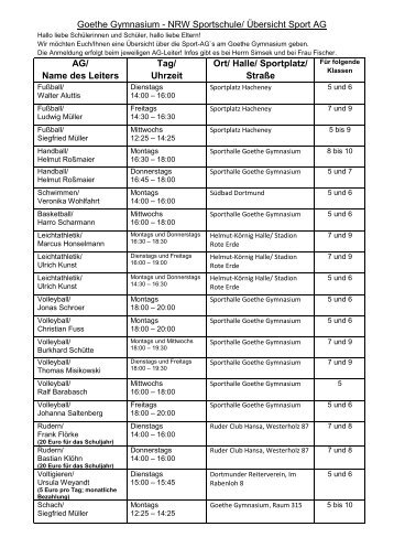 Übersicht Sport-AG-2 - Goethe Gymnasium Dortmund