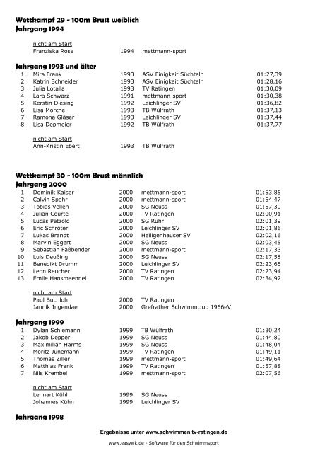 Protokoll 7. Ratinger Winterschwimmfest - TV Ratingen