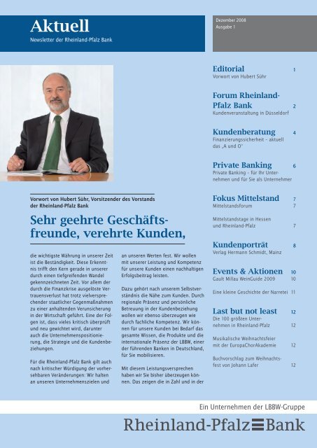 Newsletter der Rheinland-Pfalz Bank, Ausgabe 1, Dezember 2008