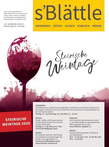 s'Blättle Nr. 29 - Do, 16. Juli 2020