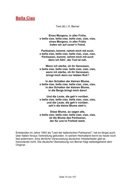 Bella Ciao Text Deutsch Hannes Wader Bella Ciao Text (dt.): H.