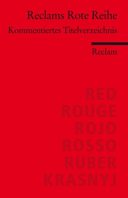 Reclams Rote Reihe Kommentiertes Titelverzeichnis