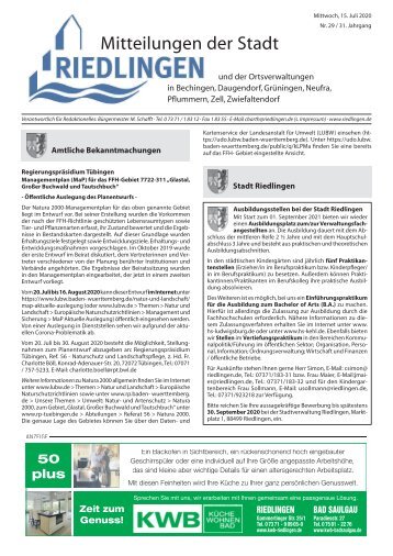 Amtliches Mitteilungsblatt Riedlingen 15.07.2020