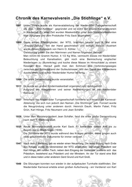 Chronik Des Karnevalverein Die Stichlinge E V Kv Die Stichlinge