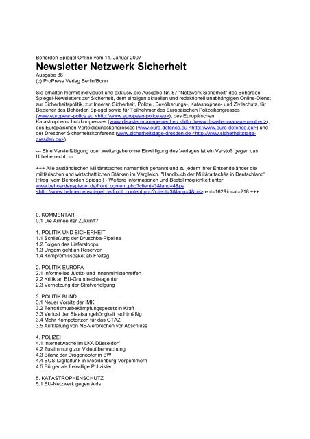 Newsletter Netzwerk Sicherheit - Behörden Spiegel
