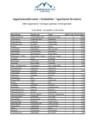 Appartementinventar / Szobaleltár / Apartment Inventory