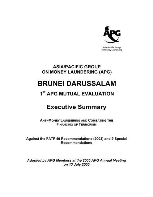 Brunei Darussalam The Asia Pacific Group On Money Laundering