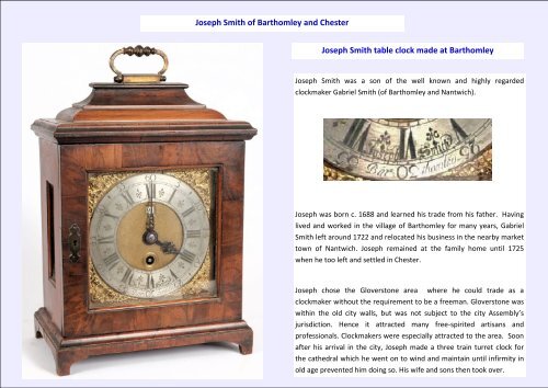 Joseph Smith Clockmaker of Barthomley and Chester