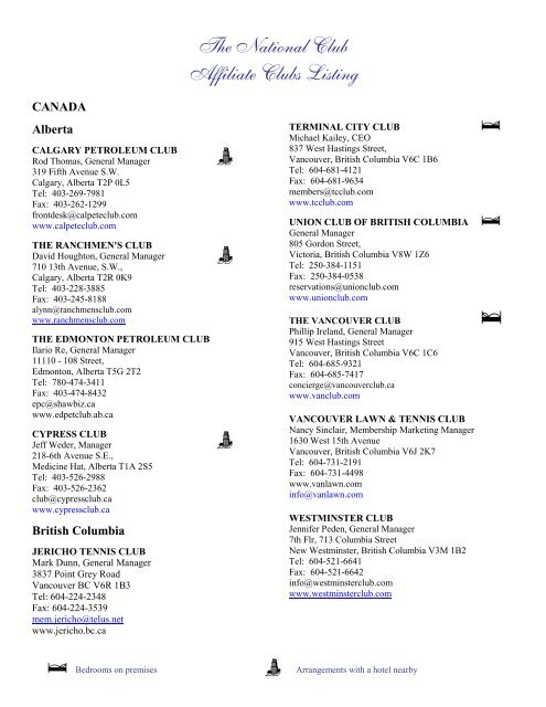 The National Club Affiliate Clubs Listing