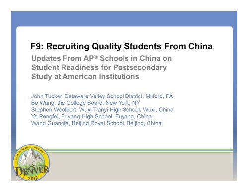 F9: Recruiting Quality Students From China - nacac