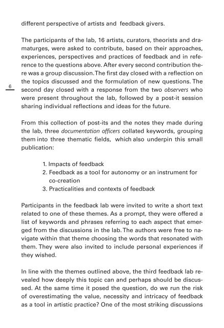 Laboratory on Feedback in Artistic Processes 3