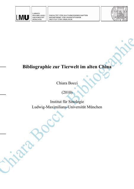 Bibliographie zur Tierwelt im alten China - Institut für Sinologie ...