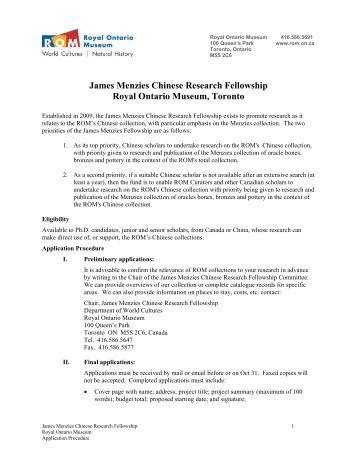 James Menzies Chinese Research Fellowship Royal Ontario ...