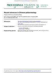 Recent advances in Chinese palaeontology - Proceedings of the ...