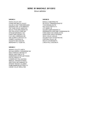 SERIE B1 MASCHILE 2011/2012 Gironi definitivi