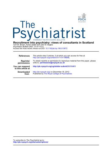 Recruitment into psychiatry: views of consultants in ... - The Psychiatrist