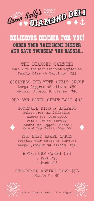 Take Home Menu - Queen Sallys Diamond Deli