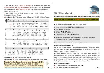 Telefonandacht am 25.7. 2020, 17. SoiJ (A), Lied-und Gebetsblatt sowie Impulse