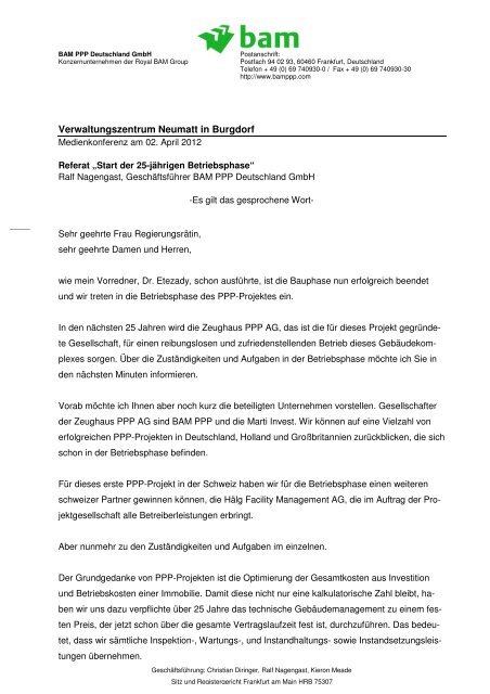 Referat Ralf Nagengast, Geschäftsführer BAM PPP Deutschland ...