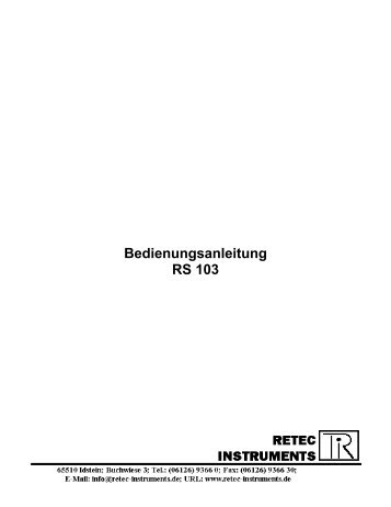 Bedienungsanleitung RS 103 - RETEC Instruments GmbH