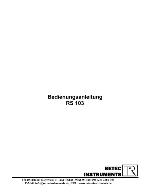 Bedienungsanleitung RS 103 - RETEC Instruments GmbH